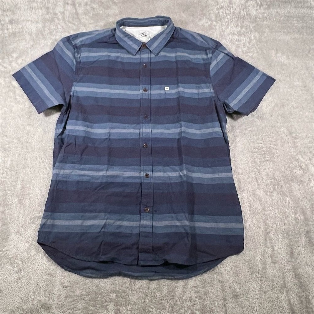 Quiksilver Shirt Mens Striped Blue Size Large Short Sleeve Button-Up Casual